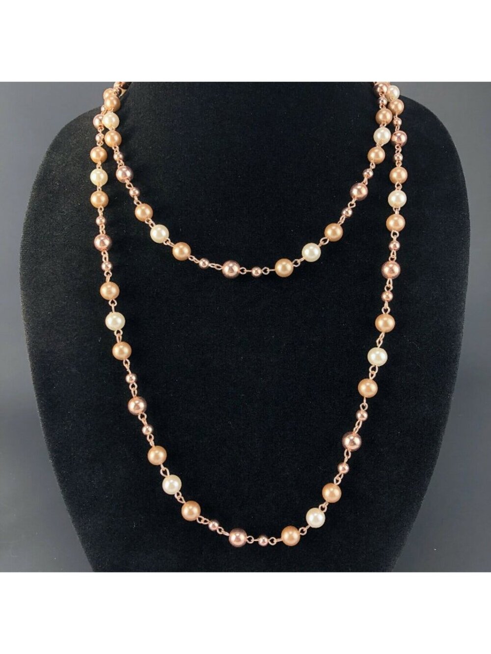 Kohl's Occasion Long Copper Necklace Faux Pearl Stud Earrings Set #1744